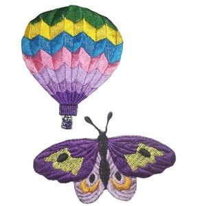 Butterfly & Hot Air Balloon Embroidered Iron On‎ Patches Colorful Applique